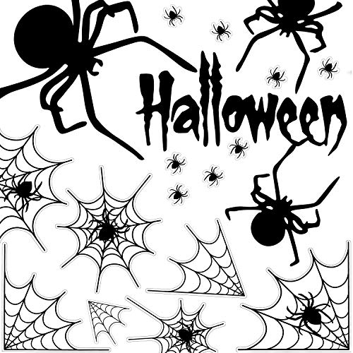 Etiqueta engomada de araña de telaraña MUSCCCM Halloween, negro 2 hojas de calcomanía de PVC extraíble a prueba de agua de bricolaje, adhesivos estáticos de Windows para fiesta de Halloween