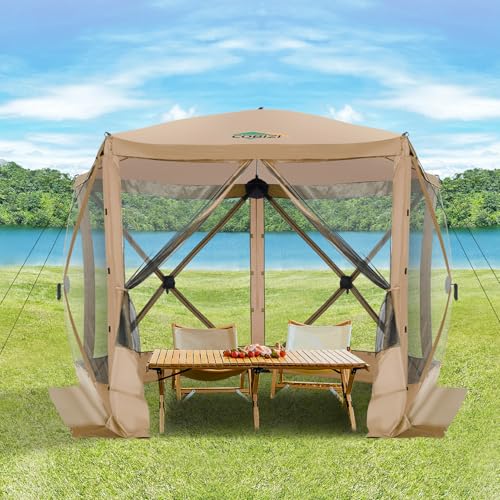 Image of COBIZI 10x10 FT Pop up Gazebo, Popup Canopy Tent,Instant Screened in Gazebos, Waterproof Portable Outdoor Small Screen Tents Sun Shelter,carpas para Patio for Camping, Garden and Backyard,Khaki