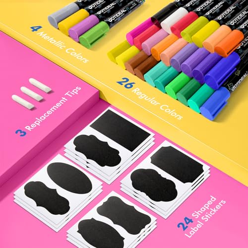 Image of GOTIDEAL Chalk Markers, 30 Colors Liquid Chalk Markers for Blackboard Chalkboard Calendar Glass Neon Pens, Washable Window markers Paint and Drawing for Car, Auto, Bistro,Mirror Wet Erase Chisel Tip
