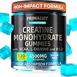 120 Creatine Gummies 6500mg Sugar-Free Complex – 40-Day Supply – Pre-Workout Creatine Monohydrate + BCAA, L-Taurine, B12 – Max Strength Chewable Gym Supplement Vegan Gummy Chews Men & Women Primalvit