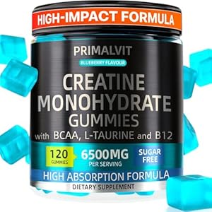 120 Creatine Gummies 6500mg Sugar-Free Complex – 40-Day Supply – Pre-Workout Creatine Monohydrate + BCAA, L-Taurine, B12 – Max Strength Chewable Gym Supplement Vegan Gummy Chews Men & Women Primalvit
