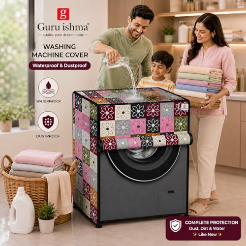 Image of Front Load Fully Automatic Washing Machine Cover for 6.5kg to 8kg | Waterproof & Dustproof Polyester Cover with Zip Closure | Suitable with Samsung, IFB, LG, Bosch & More (61 x 61 x 87 cm)