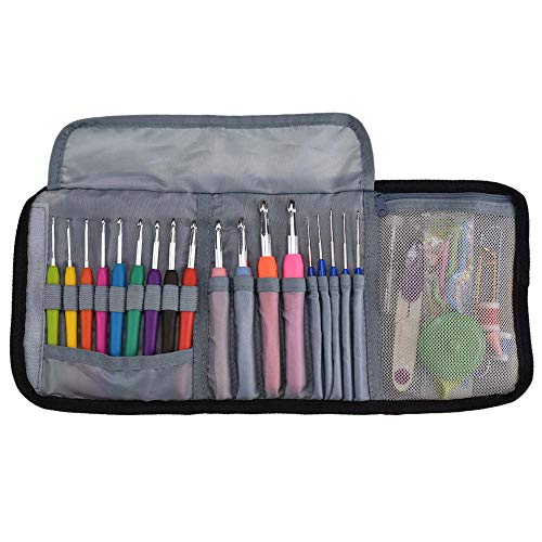Alapaste 49 Pieces Crochet Hook Set Ergonomic Soft Handles Aluminum Blunt Needles kit with Portable Case Gifts for Mom Big Crocheting Project