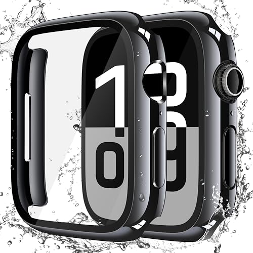 Misxi [2 Pack] Waterproof Hard Case with Tempered Glass Compatible with Apple Watch Series 11 (2025) Series 10 46mm, Anti-Fall Tough Overall Protective Cover for iWatch Screen Protector, Jet Black
