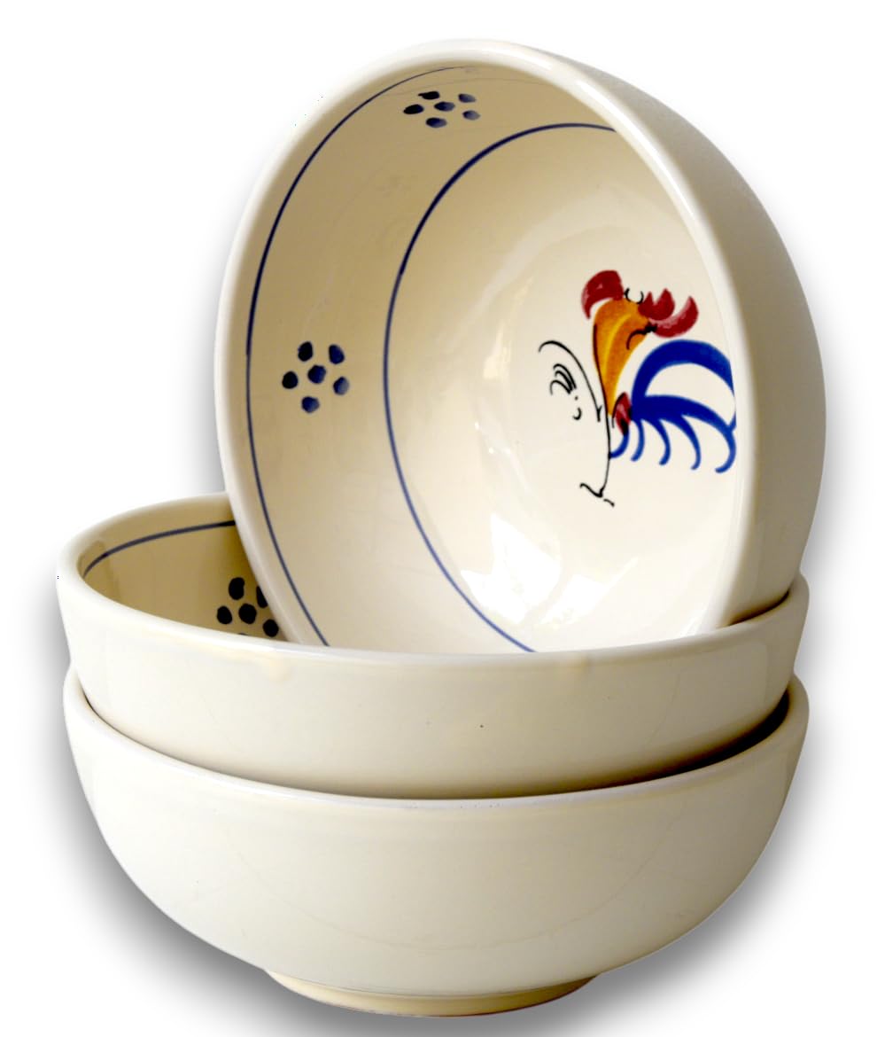 Fratelli Colì Ciotola in Ceramica con Galletto Pugliese Set da 3 Ciotole Ø12 cm Realizzata in Italia in Stile Rustico Tradizionale Per Zuppe Insalate Pasta