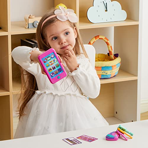 JOYIN Pretend Kids Phone, Learning Toy Phone Set (4-in-1),Kids Cellphone, Keyfob Key Toy, Driver's License, and Debit Card, Car Sounds,Phrases and Music,Girls Boys Birthday Gifts for Kids 1-3, Pink - image 7