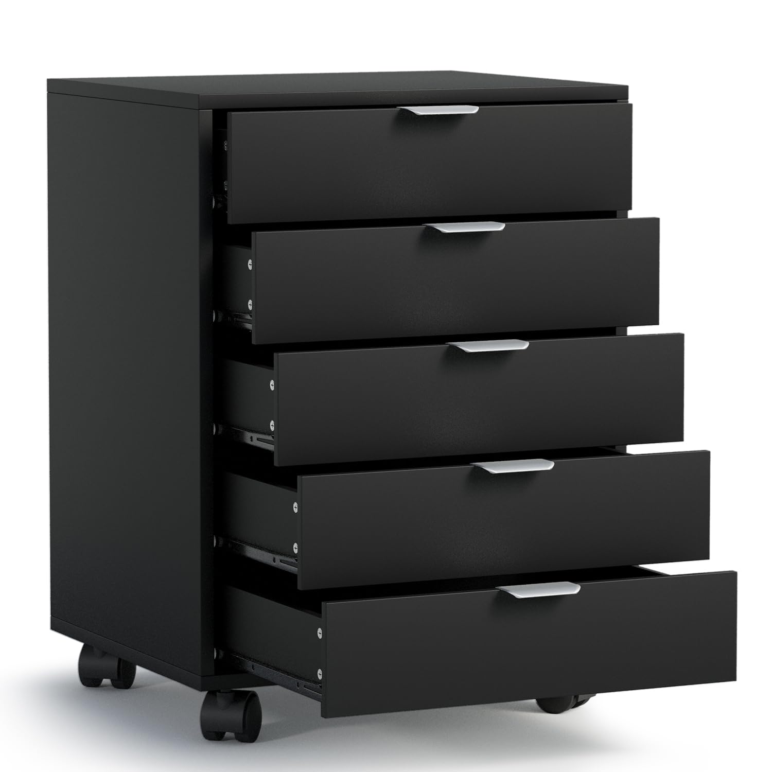 ELUCHANG Schubladenschrank, Rollcontainer, Mobiler Aktenschrank mit 5 Schubladen, Unter Schreibtisch SchrankBüro, Schubladenkommode für Zuhause Büro, Homeoffice, Schwarz