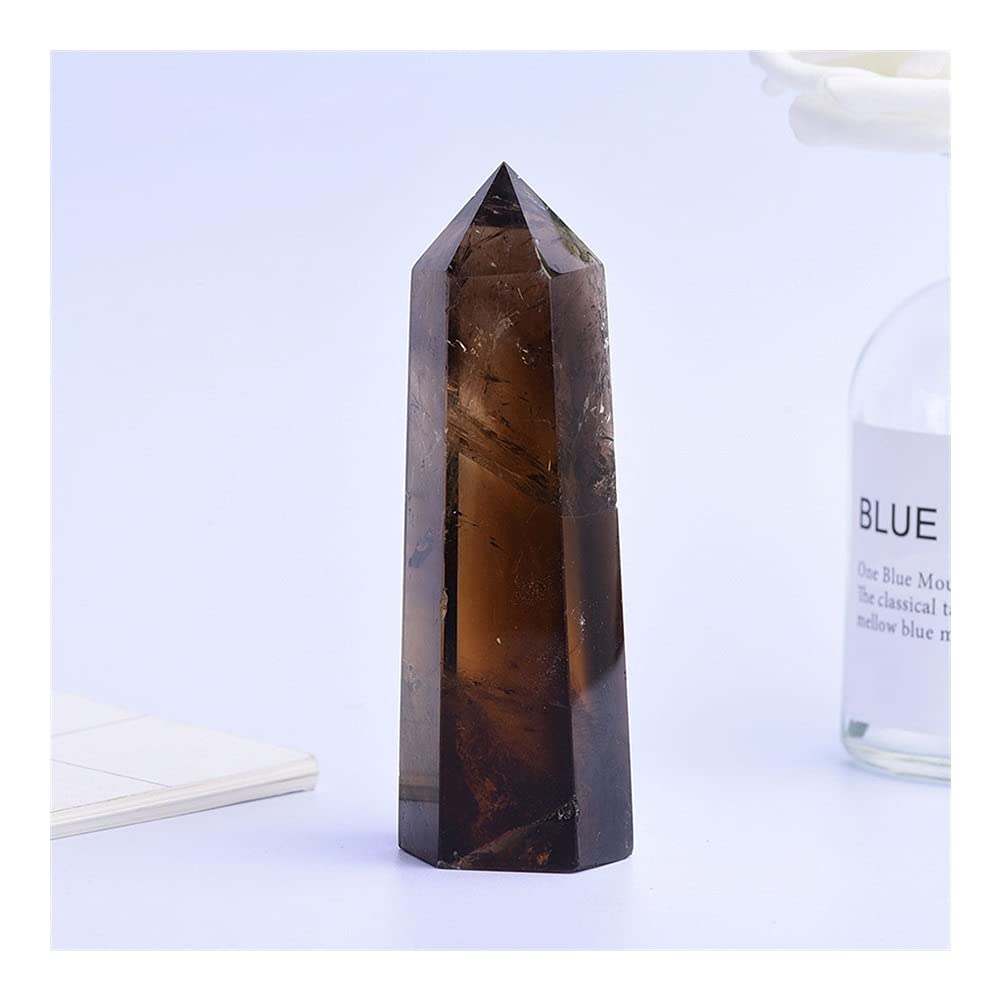 Home Kolekcje 1 szt. Naturalny kwarc herbata kryształ punkt dymny kamień sześciokątne pryzmaty obelisk różdżka kamień DIY prezent 10x3 cm piękny