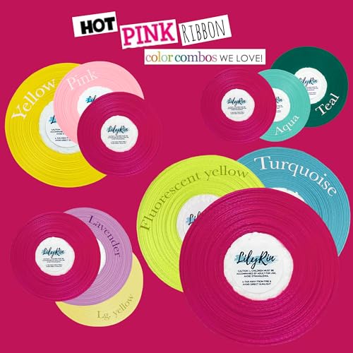 Image of Hot Pink Ribbon 1 /4 Inches 36 Yards Satin Roll Perfect for Easter Scrapbooking, Art, Wedding, Wreath, Baby Shower, Packing Birthday, Wrapping Christmas or Hair Projects Neon