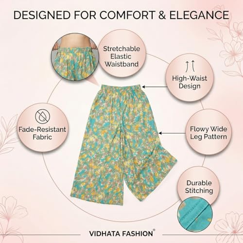 Image of Viscose Rayon Flared Printed Plazzo Palazzo Pants, Loose /Relaxed Fit Regular, Office Wear, Casual Wear Comfortable, Trouser Pants for Girls & Women Black Kerri Design (S to 3XL Size)