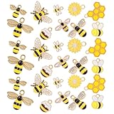 Lusofie 30Pcs Bee and Honeycomb Charms Bee Charms for Jewelry Making - Rhinestone Bee Pendants, DIY Bee Dangle Bulk Charms for Jewelry Making and DIY Crafts