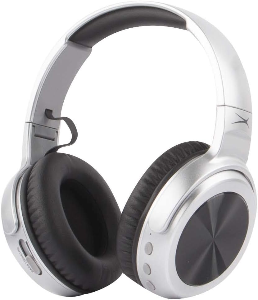 Altec Lansing MZX701- Gry Rumble Bass Boosted Over Ear Bluetooth Headphones with Omnidirectional Vibration, 10 Hour Battery Life and Voice Assistant Integration, Dynamic Bass, Grey