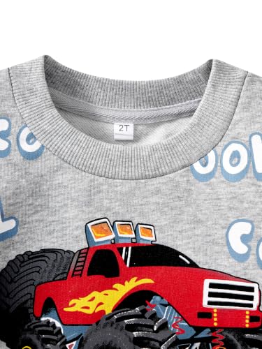 Image of Akyzic Toddler Boys Sweatshirts Cotton Crewneck Truck Shirt Dinosaur Long Sleeve Pullover Tops Tees 2-8T