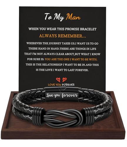 Gifts for Men Leather Bracelet Brown Braided Forever I Love You Gifts for Him Infinity Cuff Bracelets Birthday Gifts for Boyfriend Son Grandson Husband Dad Mens Fathers Day Gift