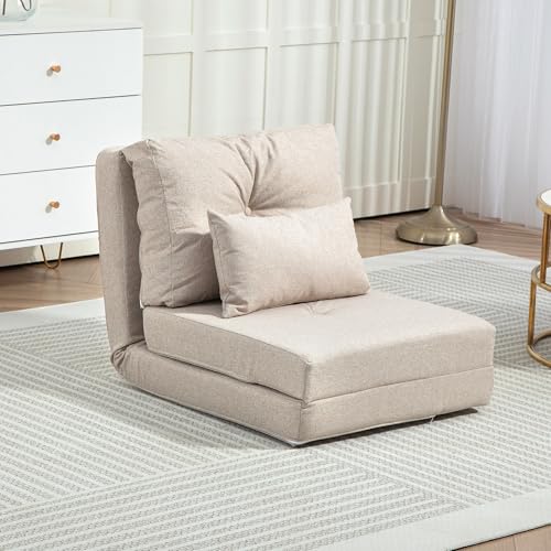Sillón plegable beige con respaldo ajustable miniatura 1