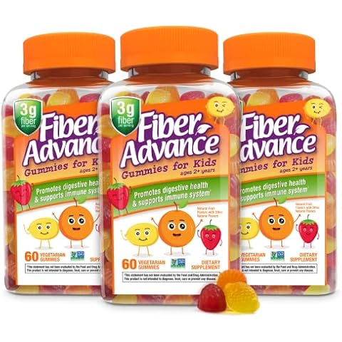 Fiber Advance Gummies | 100% Plant Based Fiber Supplement for Digestive Health | Chicory Root Inulin Prebiotic Fiber Gummies | Gluten Free, Vegetarian, & Non-GMO (Kids 3-Pack) Cover