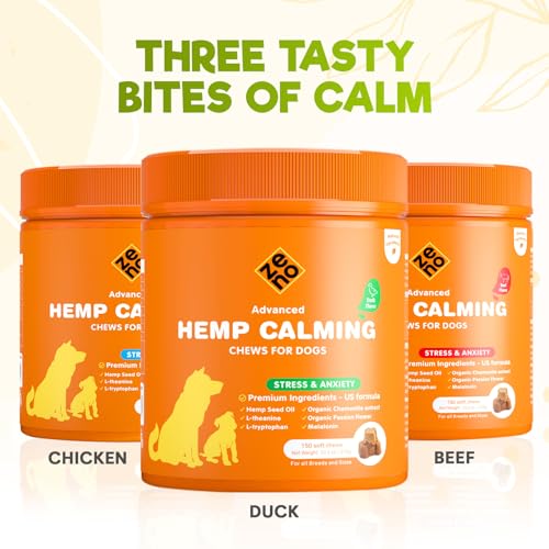 Image of ZENO Hemp Calming Chews for Dogs Anxiety - 150 pcs - Dog Anxiety Relief with Melatonin - Calming Chews for Stress, Travel, Check-up, Barking, or Grooming - Duck Flavor