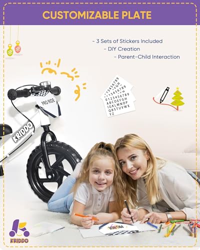 Image of KRIDDO Pro Toddler Balance Bike 2+ Year Old with Hand Brake and Kickstand, 12 Inch Push Bicycle, Gift Bike for 2-5 Boys Girls, White