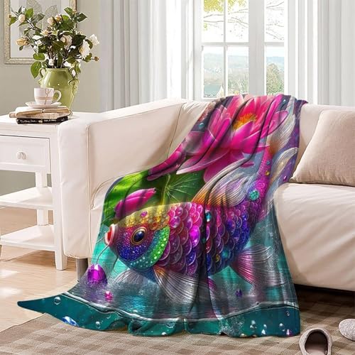 Couverture koi imprimée 3D en microfibre 127x152 cm pour lit et canapé - 4