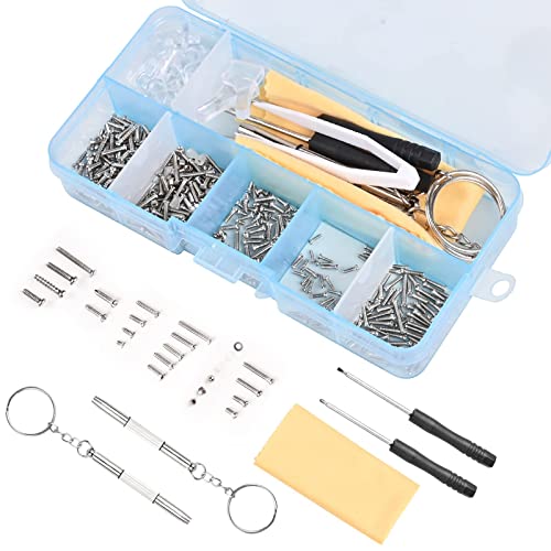 ShipeeKin Kit de réparation de lunettes de soleil - Plus de 500 vis avec mini tournevis, écrous, plaquettes de nez en silicone, pince à épiler, chiffon à...