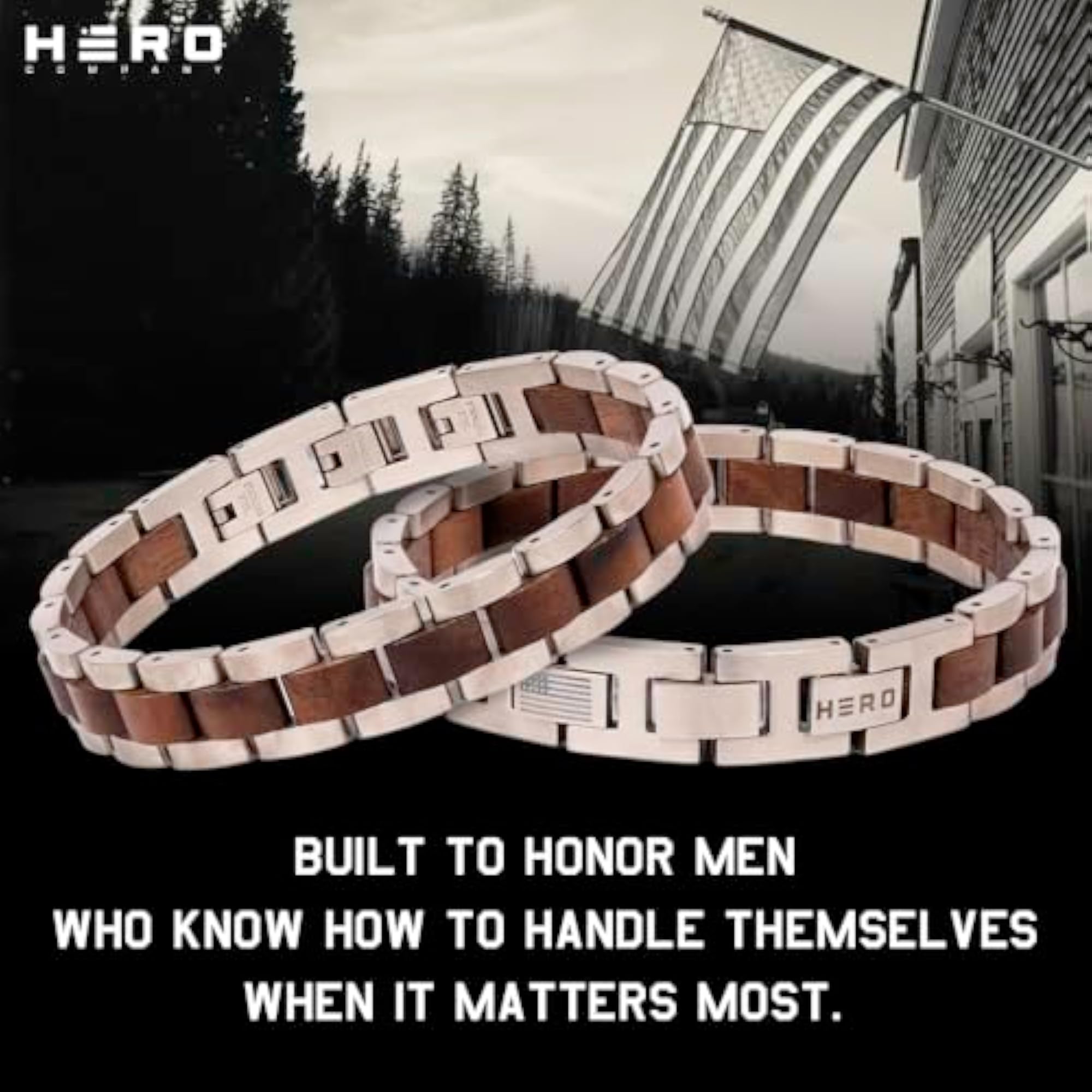 Bowie Frontiersman Men's Bracelet, Stainless Steel & Wood