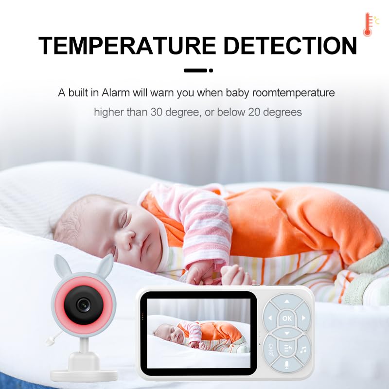 Camara Vigilancia Bebe con Luces Nocturnas Vigilabebés con Cámara con 3.5“ Pantalla IPS de 2000mAh,VOX,Zoom 2X 4X,Visión Nocturna,Monitoreo de Temperatura,Despertador,Comunicación Bidireccional