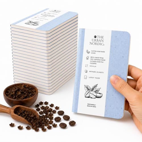 Image of Pocket Notebook A6 Pack of 20 | Mini Notebook for Office, Travel & Daily Notes | Celestial Blue Tree-Free Coffee Husk Paper Cover | FSC Recycled Pages | Small Notepad