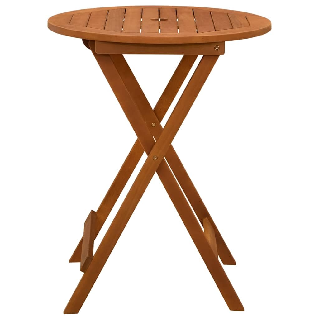 Składany stół ogrodowy z litego drewna eukaliptusowego, Ø 60 x 75 cm, z otworem na parasol, stół tarasowy, stół balkonowy na piknik, kemping, do jedzenia na świeżym powietrzu, na balkon, do