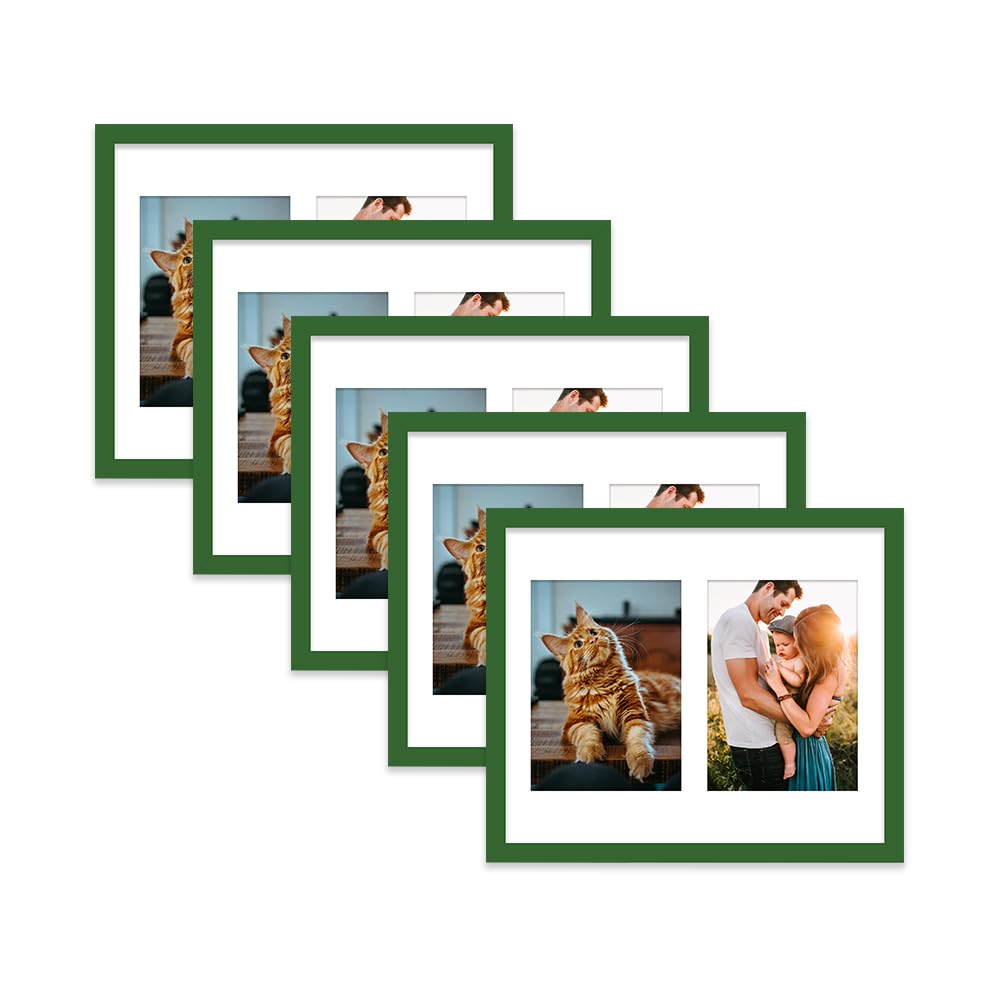 Green Multi Photo Frame - Holds 2 x 7x5 Pictures, Family Collage Picture Frame for Wall Display, 12x10 Frame size, Set of 5