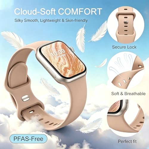 Image of Sport Bands Compatible with Apple Watch Band Women Men 40mm 38mm 41mm 42mm 44mm 45mm 46mm 49mm ,Soft Wristband Waterproof Replacement Strap for iWatch Bands Series 11 10 9 8 7 6 5 4 3 2 1 SE Ultra Milk Tea