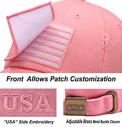 Image of Antourage American Flag Unisex Baseball Hat for Men and Women | USA Flag Mesh Snapback Flat Visor Cap + 2 Patriotic Patches