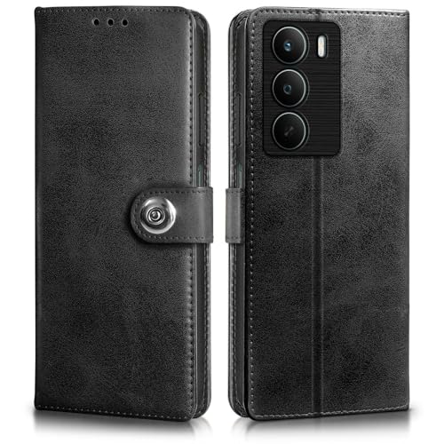 Image of WOW IMAGINE Shock Proof Flip Cover Back Case for Realme C75 | Realme C73 | Narzo 80 lite 5G | P3 Lite 5G (Magnetic Button Flip Case | Wallet Pockets & Stand | Leather Finish | (Haze Black)