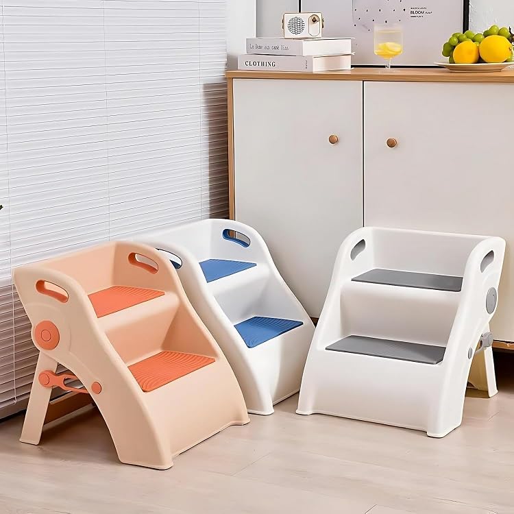Image of Foldable Portable 2 Step Stool for Toddlers | Lightweight Non-Slip Kids Stool with Handle, for Kids | Toddler for Kitchen, Bedroom and Counter Sink (1 Pcs)