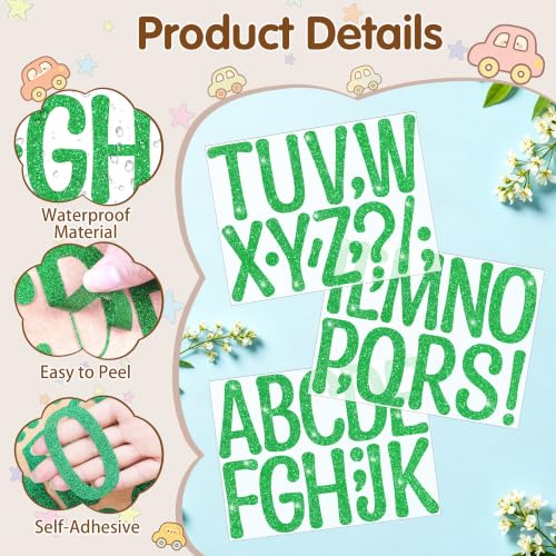 Image of Glitter Letter Stickers, 3 Inch Large Letters for Poster Board (Green) | 160 PCS,Self-Adhesive,Vinyl Alphabet Stickers,Bulletin Board Letters for Classroom,Party,DIY Crafts,Home,Office,Mailbox Decor