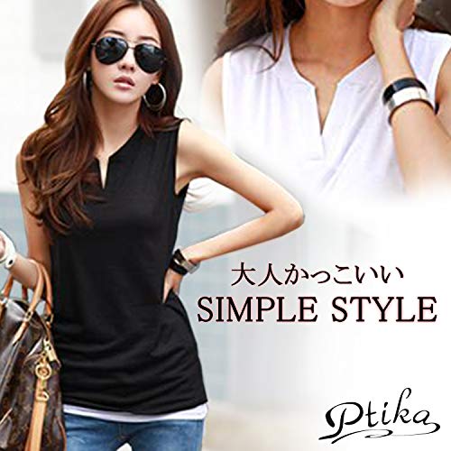 Ptika ノースリーブ Vネック レディース トップス Tシャツ 洗濯ネット付き