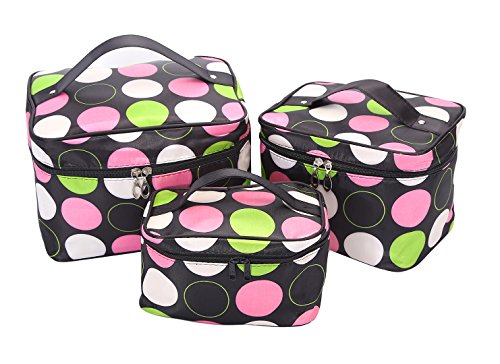 HOYOFO 3Pcs Makeup Bags for Women Polka Dot Travel Cosmetics and Toiletry Storage Bag with Brush Holders (3 Sizes/Set: S, M, L), Colored