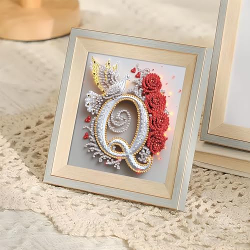 Image of AiYuanzsh 5D Diamond Art Kits for Adults Letter Q, Quaint Rose & Dove Alphabet Special Shape Diamond Painting Kit, DIY Luxury Diamond Art for Home Decoration and Valentine's Day Gift 17x17cm