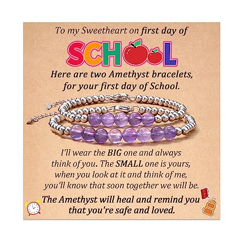 Back to School Gifts, Amethyst Bracelets, First Day of School/Kindergarten/Prek Bracelets GIfts for Girls, Mother Daughter ing Bracelets