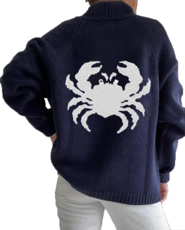 Giraropa Women Crab Cardigan Long Sleeve Shawl Collar Button Down Oversized Chunky Knit Sweater Open Front Coat Fall Clothes