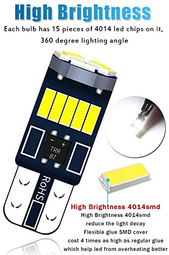 194 led bulb white super bright 6000K White t10 led bulbs W5W T10 168 led bulbs 15-SMD 4014 Chipsets LED Replacement Bulbs Error Free for Car Dome Map Door Courtesy License Plate Lights Pack of 20