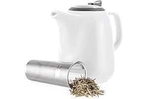Daze Ceramic Large White Teapot with Stainless Steel Lid and Extra-Fine Infuser...