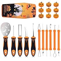 Kürbis Schnitzset,11 Stück Kürbis Schnitz Set für Halloween,Schnitzmesser für Kinder und Erwachsene,Werkzeuge zum Aushöhlen von Kürbissen,Edelstahl Kürbis Schnitzwerkzeug,Sargförmige Aufbewahrungsbox