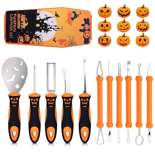 Vurlexat Halloween Pumpkin Carving Kit 11pcs Pumpkin Carving Tools Professional Stainless Steel Carving Tool Set for Halloween Pumpkin Cutter and DIY(with Storage Box)