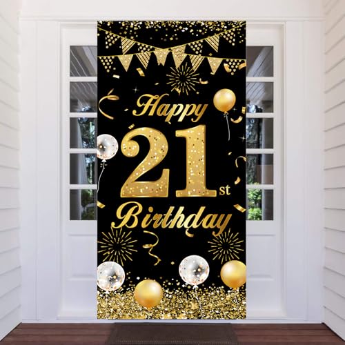 21 anos aniversário decoração preto e dourado, bandeira para mulher homem 21 aniversário porta fundo, 21 anos mesa jardim decoração, 180 x 90 cm
