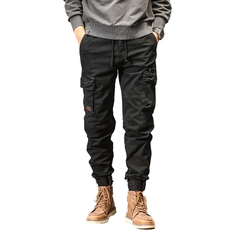 G-STONE Men's Cargo Pants Loose Fitted Sport Pants Drawstring Button Zipper Outdoor Trousers with Large Capacity Pockets