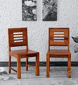 COMBAT FURNITURE Sheesham Wood Dining Chairs Set of 2 for Dining Room Furniture || Wooden Chairs Set of 2 with Cushion for Living Room Home and Office - Honey-Finish