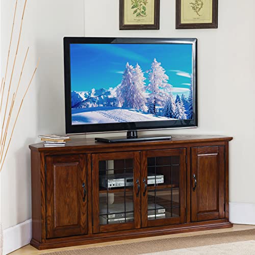 Leick Home 80386 Leaded Glass Corner TV Stand with Enclosed Storage For 60" TV's, Burnished Oak - Image 7