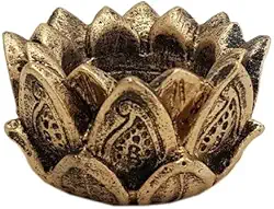 Castiçal e Incensário de Flor de Lótus de Resina Dourado Pequeno