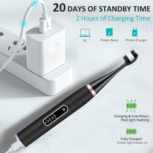 Image of Obvie Sonic Electric Toothbrush for Adults, 5 Modes, Plaque removal for teeth, Teeth Whitening Kit 2 Brush Heads, 2 Cleaner & Battery Last up to 30 Days, IPX7, Electric Power Tooth brush (black)
