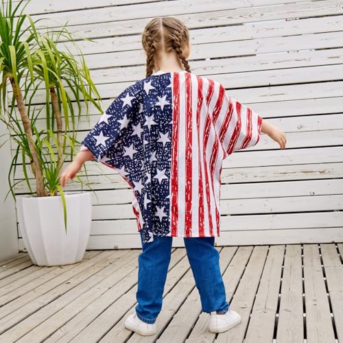 Mommy and Me Matching Beach Cover Up 4th of July Stripe Star Short Sleeve Open Front Cardigan for Women Girls2